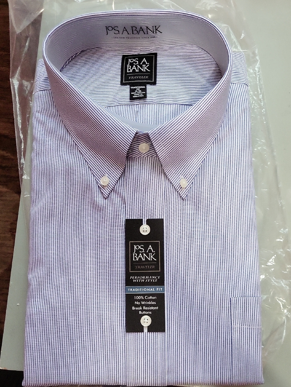 Jos. A. Bank Men's White and Blue Pinstripe Dress Shirt